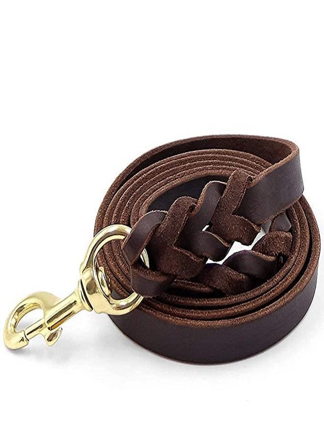Pups&Pets Dog Training Leash Braided Leather Strap Leash Lead Durable Dog Slip Lead with Brass Hook Show Leash (Brown, 6 Ft) - Image 1